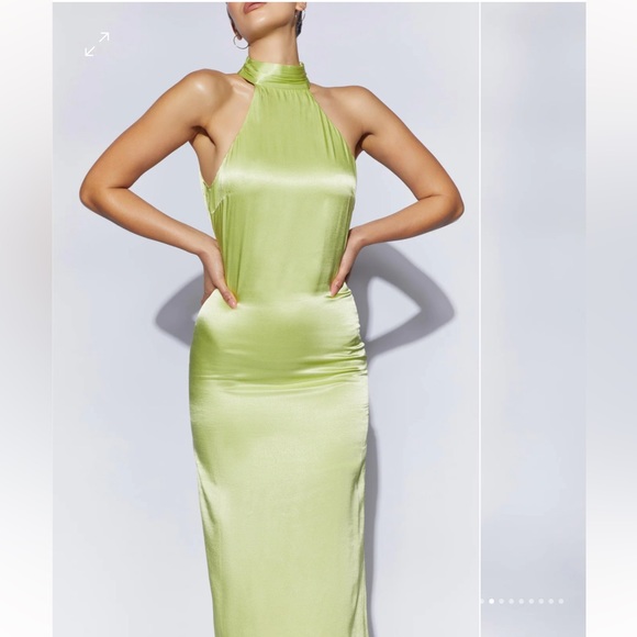 Satin Drape Back Maxi Dress - Pistachio Green - Picture 2 of 8
